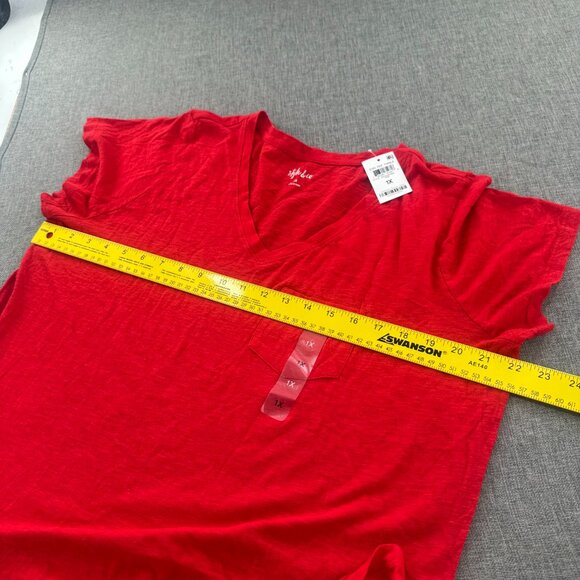 Style & Co Basic Red Shirt Lightweight Plus 1X Cotton Blend Short Sleeve V-Neck - Picture 7 of 10